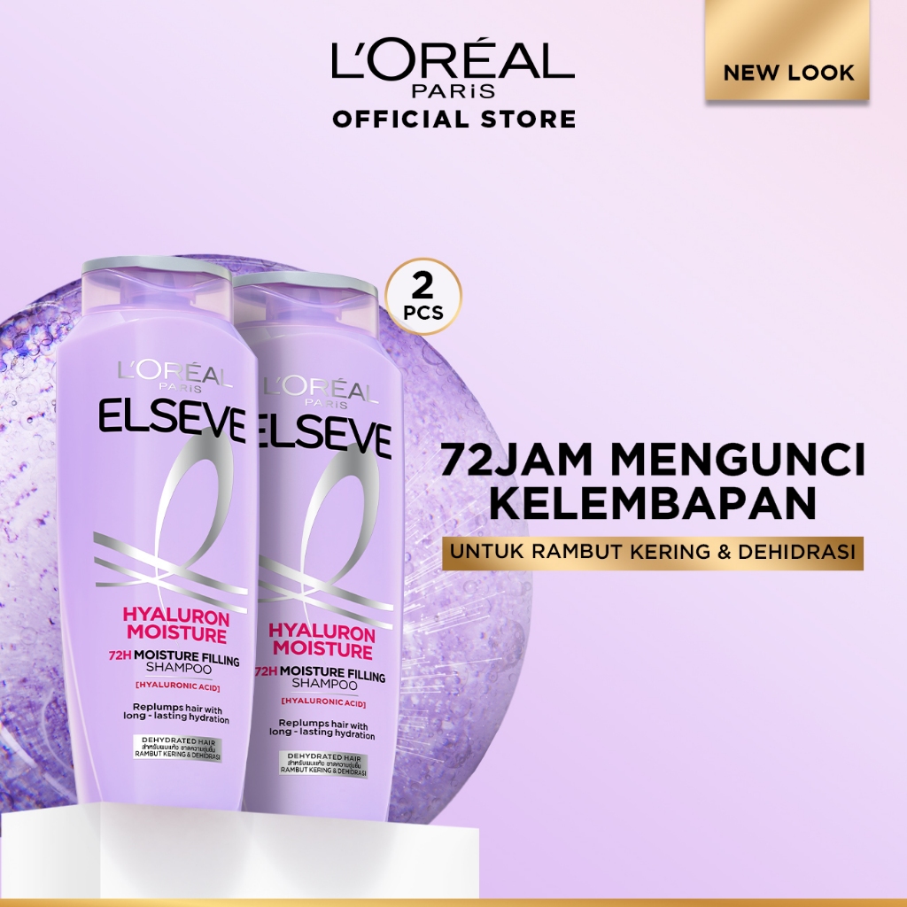 (PAKET HEMAT ISI 2) L’Oreal Paris ELSEVE Hyaluron Moisture Shampoo - 280 ml (Hyaluronic Acid 72 Jam 