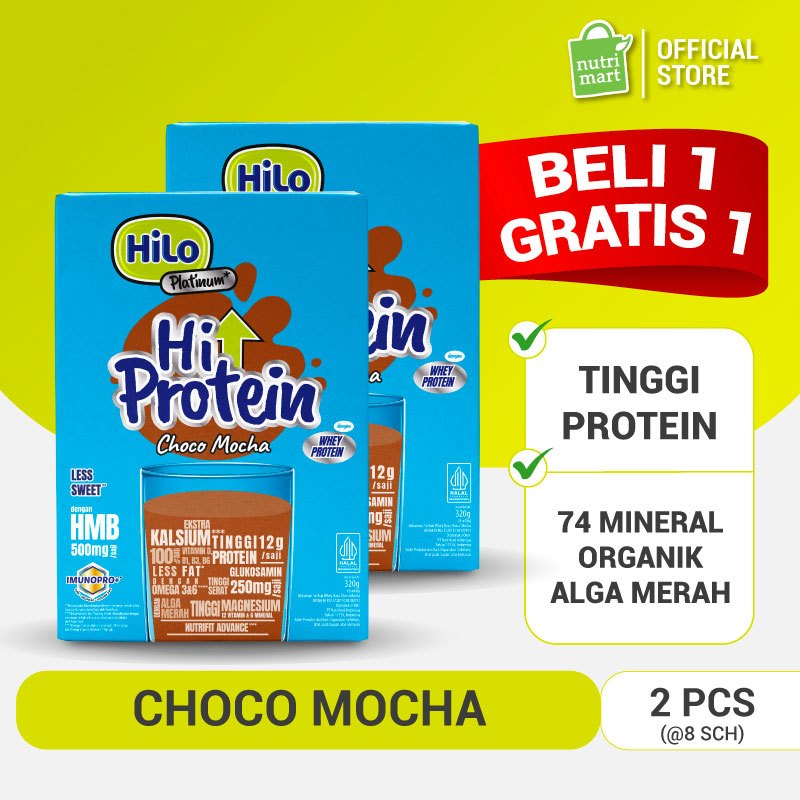 

BUY 1 GET 1 - HiLo Platinum + HMB Choco Mocha Less Sugar 8 Sachet - Susu Tinggi Protein Alga Merah Jaga Massa Otot