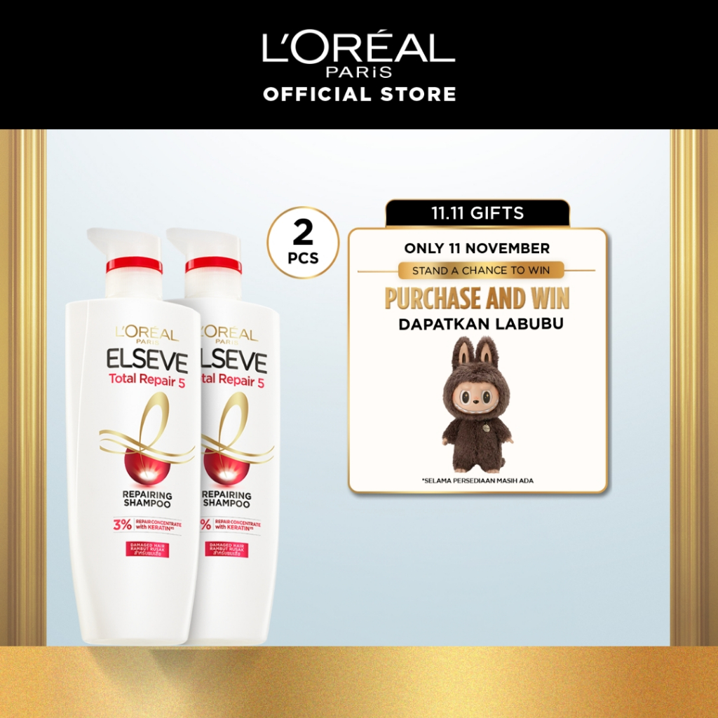 [PAKET HEMAT ISI 2] L'Oreal Paris Elseve Total Repair 5 Shampoo 620ml x2Pcs - Hair Care Perawatan Ra