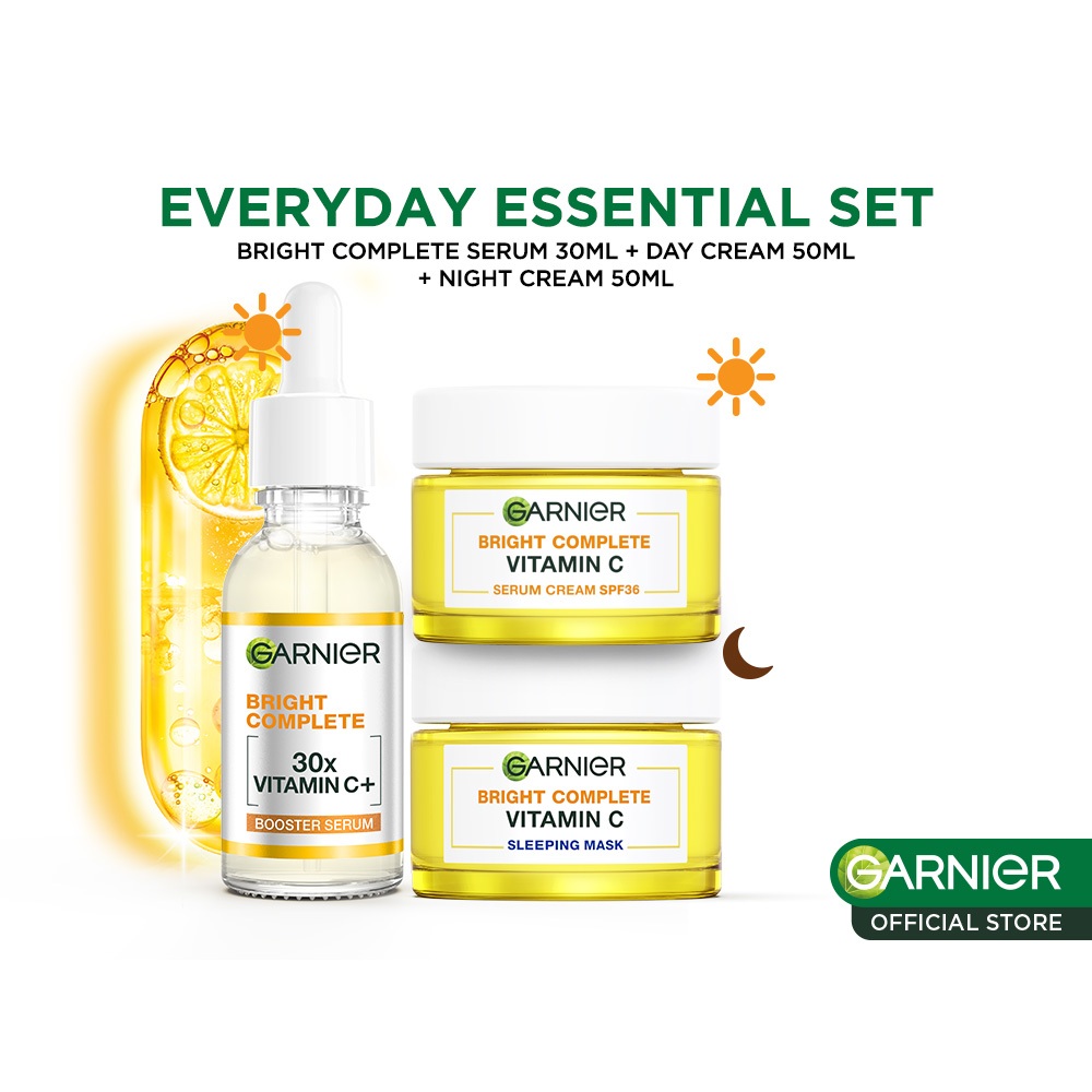 Paket Skincare Garnier Bright Complete Vitamin C Daily Set Untuk Mencerahkan Wajah / Serum brighteni