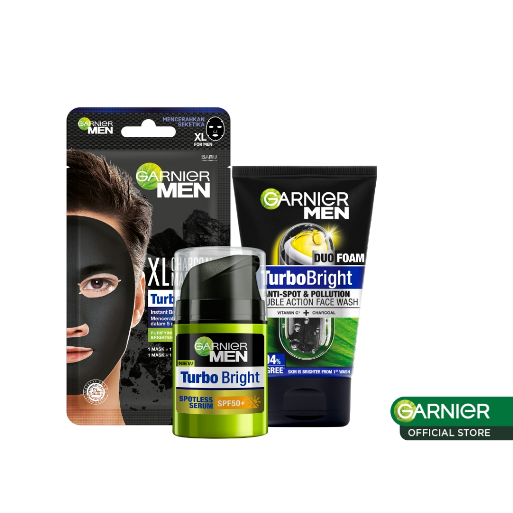 Garnier Men Brightening Kit! Turbo Bright Super Duo Foam 100ml + Spot-proof Serum SPF50+ 40ml + XL C