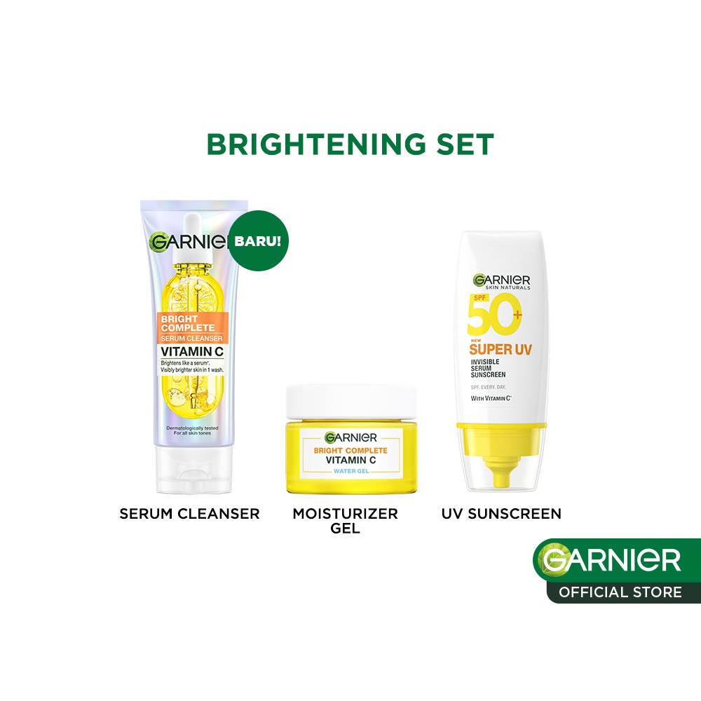 GARNIER 3pcs Paket Skincare Set | Micellar Water Serum Wash Cleanser Moisturizer Gel Super UV Sunscr