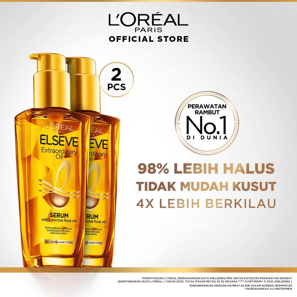 [PAKET HEMAT ISI 2] L'Oreal Paris Elseve Extraordinary Oil Gold Hair Treatment Serum 100mlx2Pcs - Ra