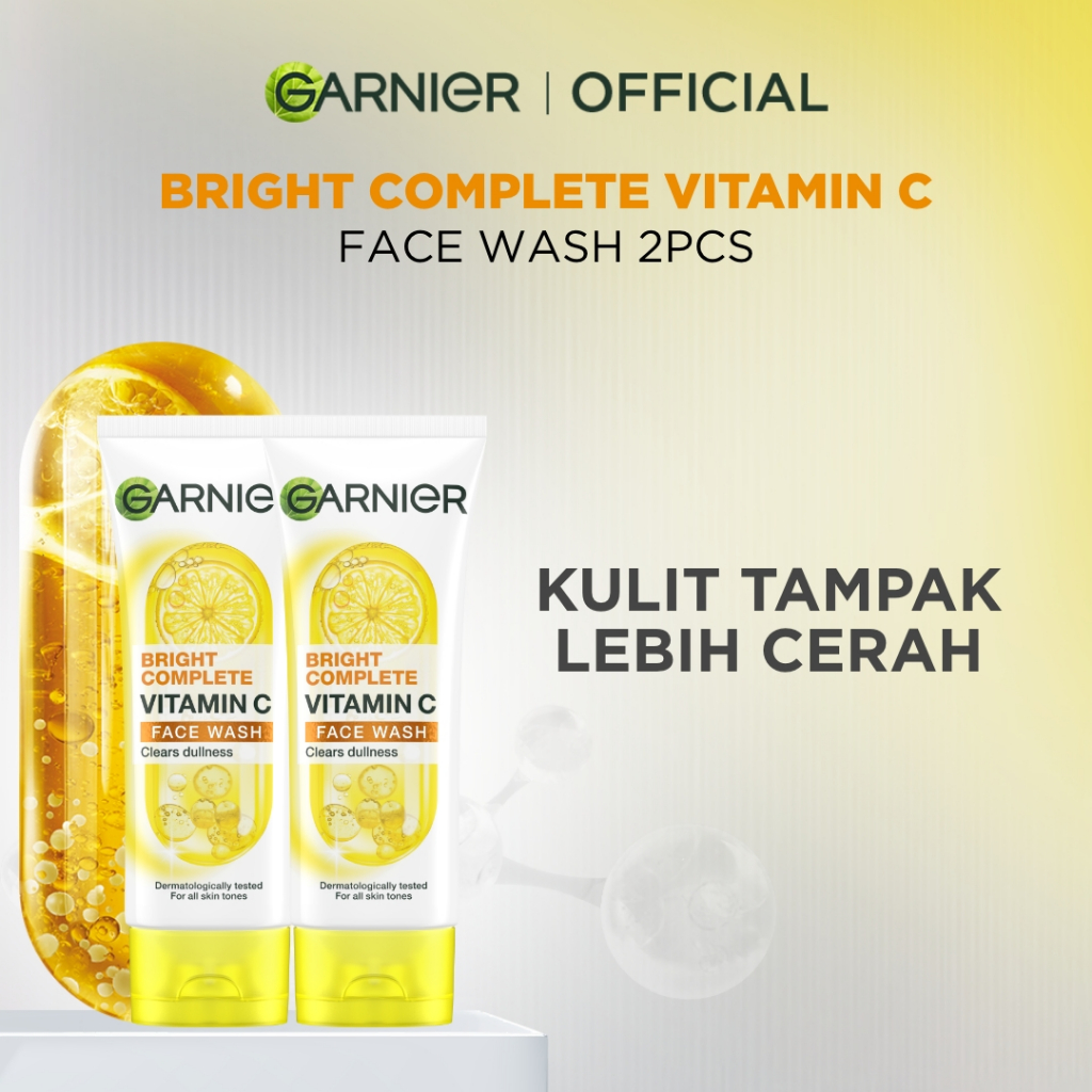 (PAKET HEMAT ISI 2) Garnier Bright Complete Vitamin C Brightening Face Wash Skin Care - 100ml x 2 (S
