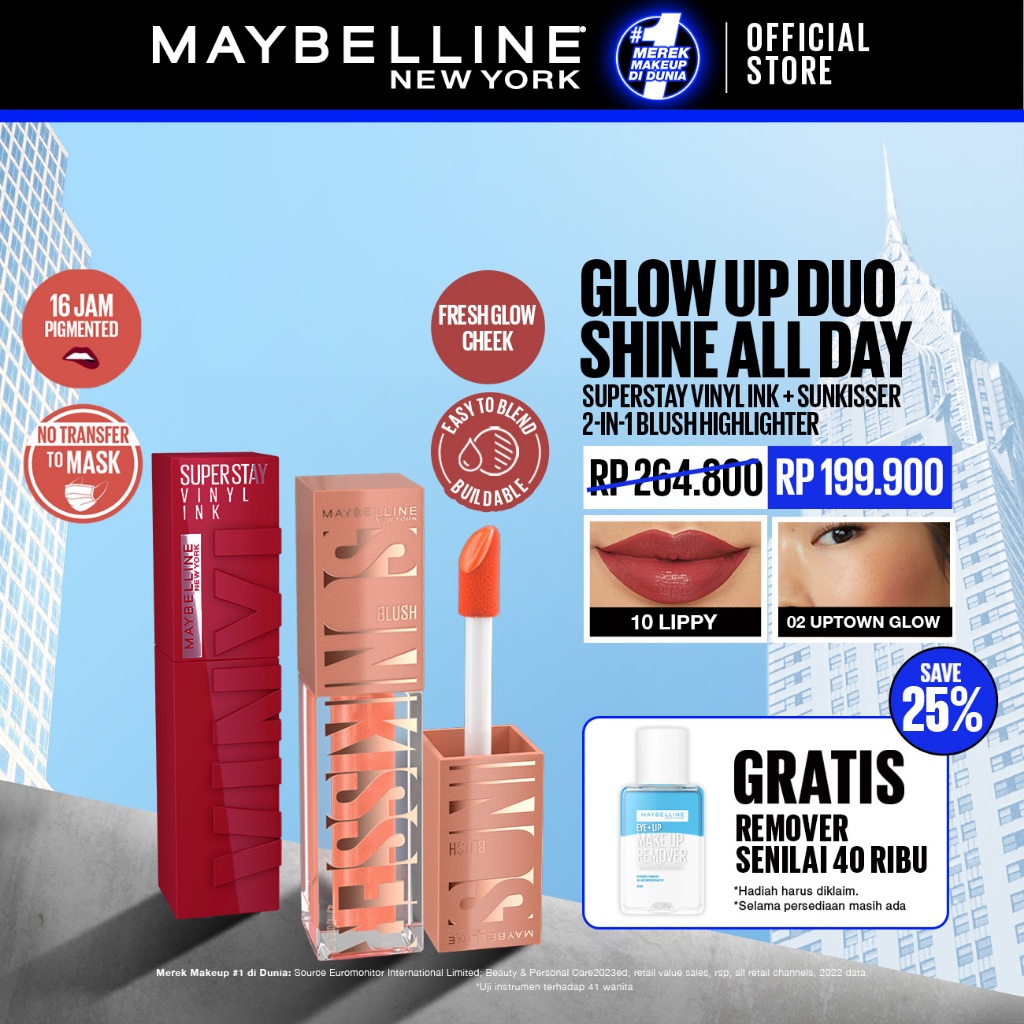 [EXCLUSIVE SHOPEE] MAYBELLINE OFFICIAL Glow Up Duo Shine All Day - Sunkisser 2-in-1 Blush Highlighte
