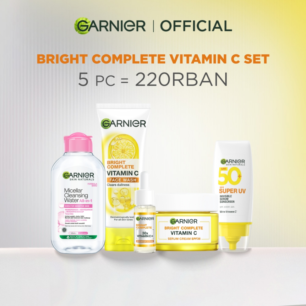 (PAKET HEMAT 5PCS) Bright Complete Vitamin C Day Complete Set - Micellar Pink 125ml, Foam Cleanser 1