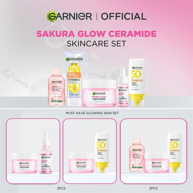GARNIER Paket Skincare 1 Set Lengkap Sakura Glow Ceramide Skin Barrier 2pcs 3pcs 5pcs| Day Cream Ton