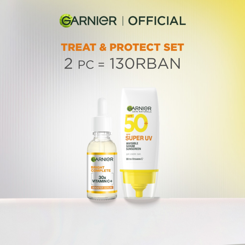 Paket Garnier Bright Complete Vitamin C Serum & Sunscreen Kit - Bright Complete Serum 30 ml + Super 