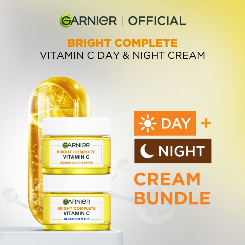 GARNIER Bright Complete Vitamin C Simple Set Day Cream & Night Cream 50 ml Bundle Paket Skincare - K