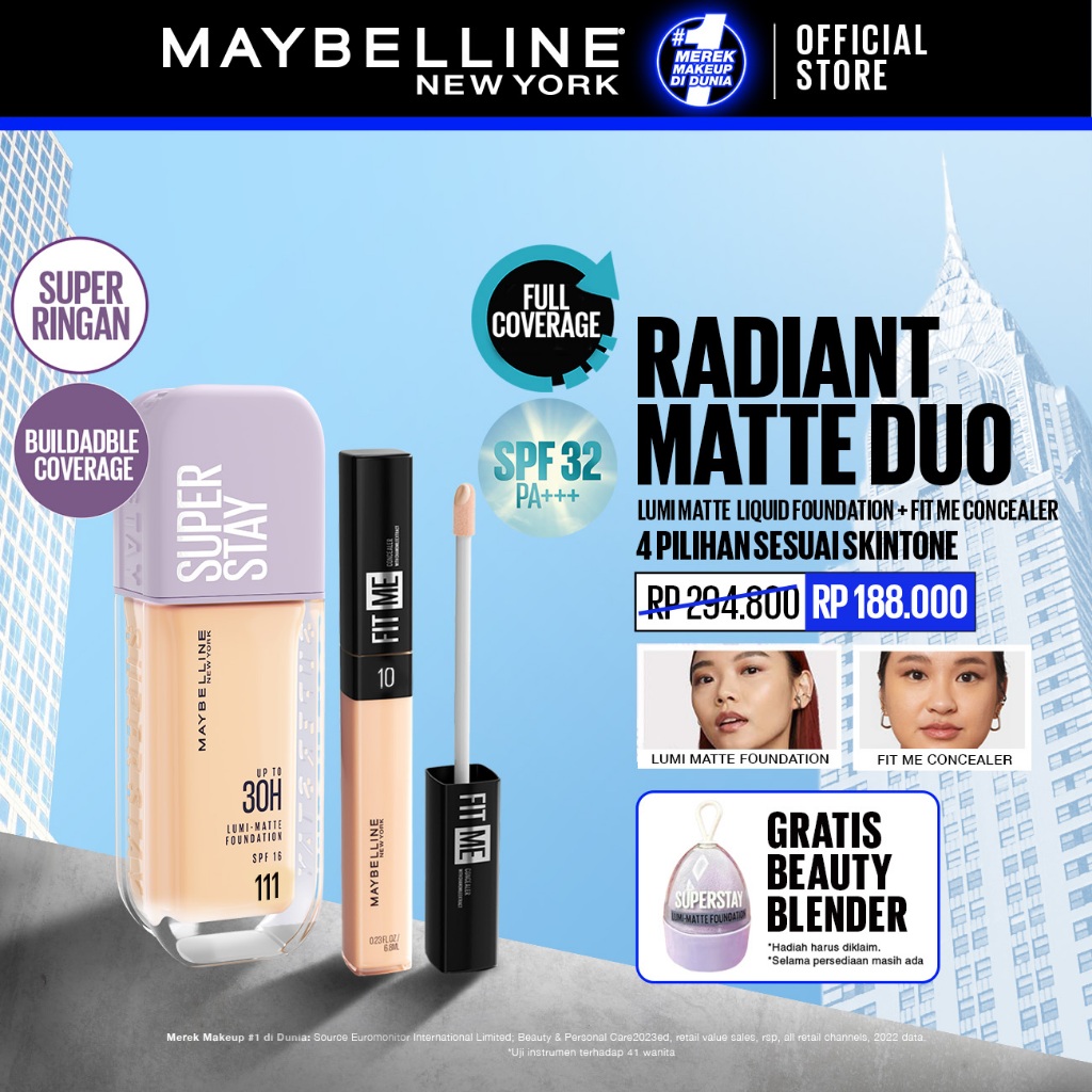 MAYBELLINE OFFICIAL Radiant Matte Duo : Superstay Lumi Matte Foundation + Fit Me Concealer
