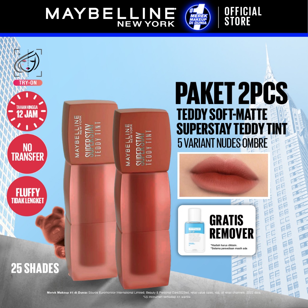 MAYBELLINE OFFICIAL Paket Ombre Superstay Teddy Tint Nudes 2 pcs - Soft Matte Tahan 12 Jam Ombre Set