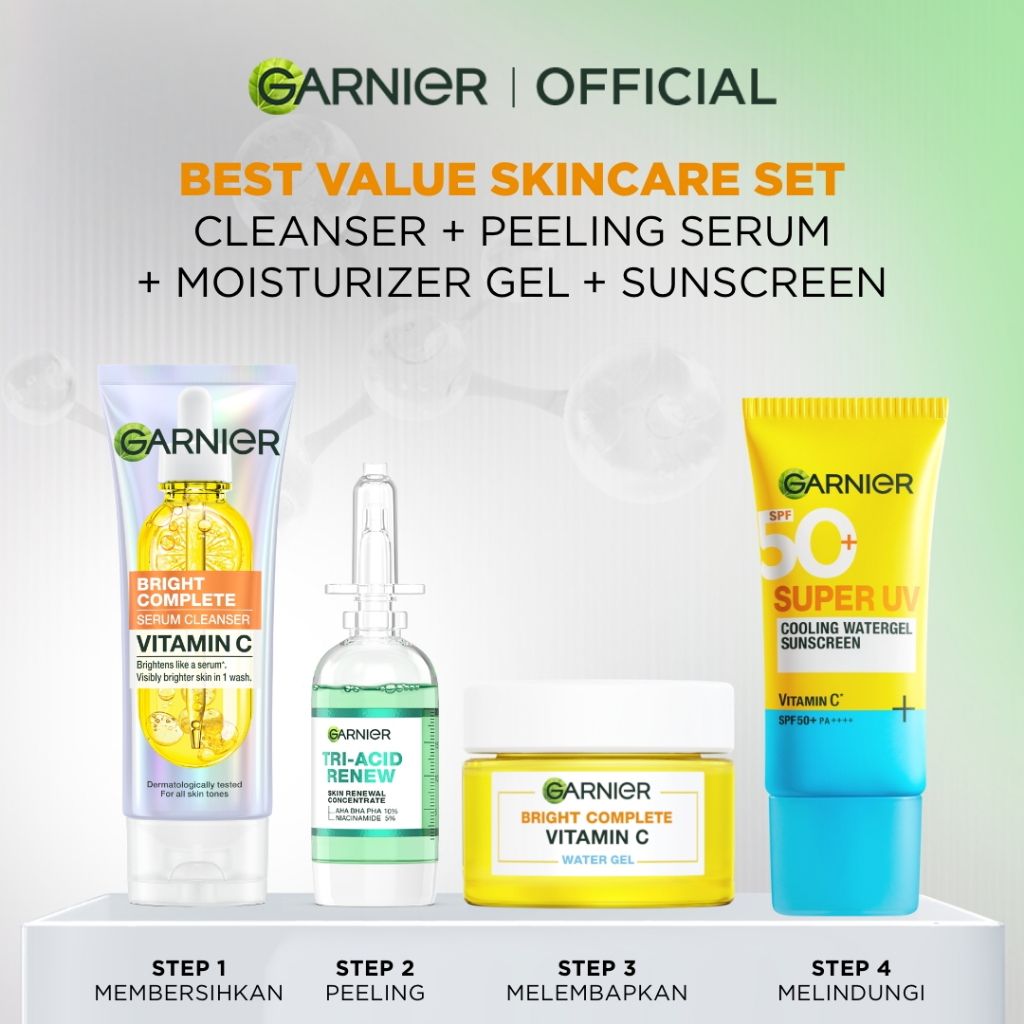 GARNIER Paket Skincare Peeling 1 Set Lengkap Serum Exfoliating Eksfoliasi Wajah Daily Set | tone up 