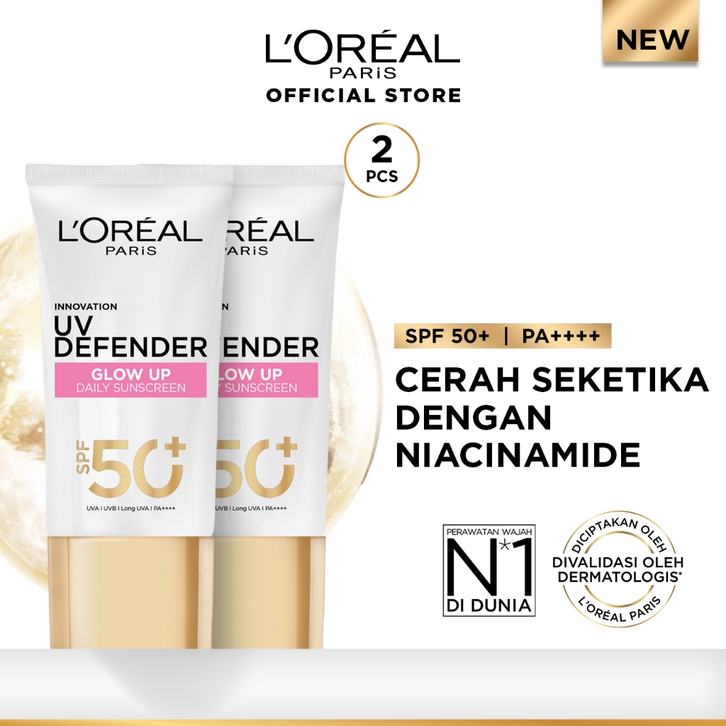 L'Oreal Paris UV Defender Serum Protector Sunscreen Glow Up SPF50+/PA++++ x2Pcs-Sunblock Loreal 50ml
