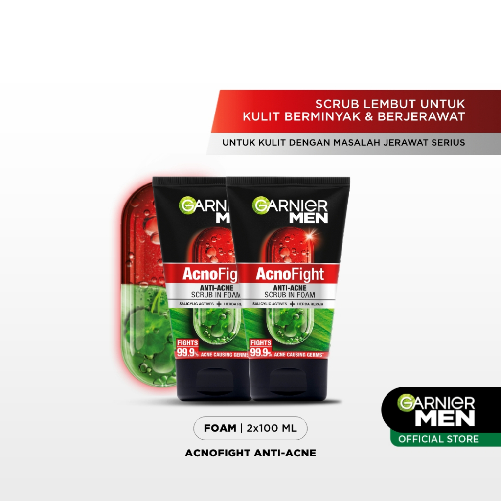 (PAKET HEMAT ISI 2) Garnier Men Acno Fight Anti-Acne Scrub In Foam Skin Care - 100ml | Salicylic Act