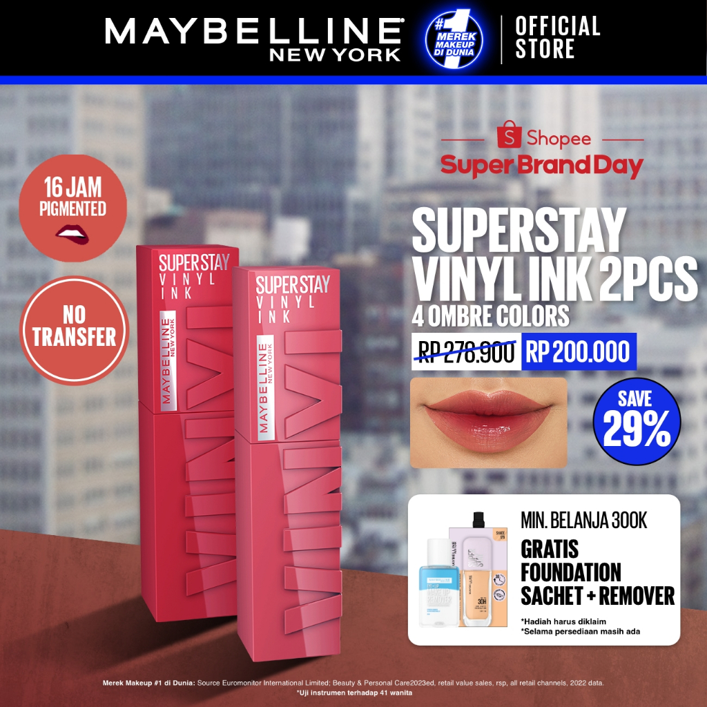 MAYBELLINE OFFICIAL Paket Hemat Superstay Vinyl Ink 2 pcs Ombre Set Lipstick Long Lasting