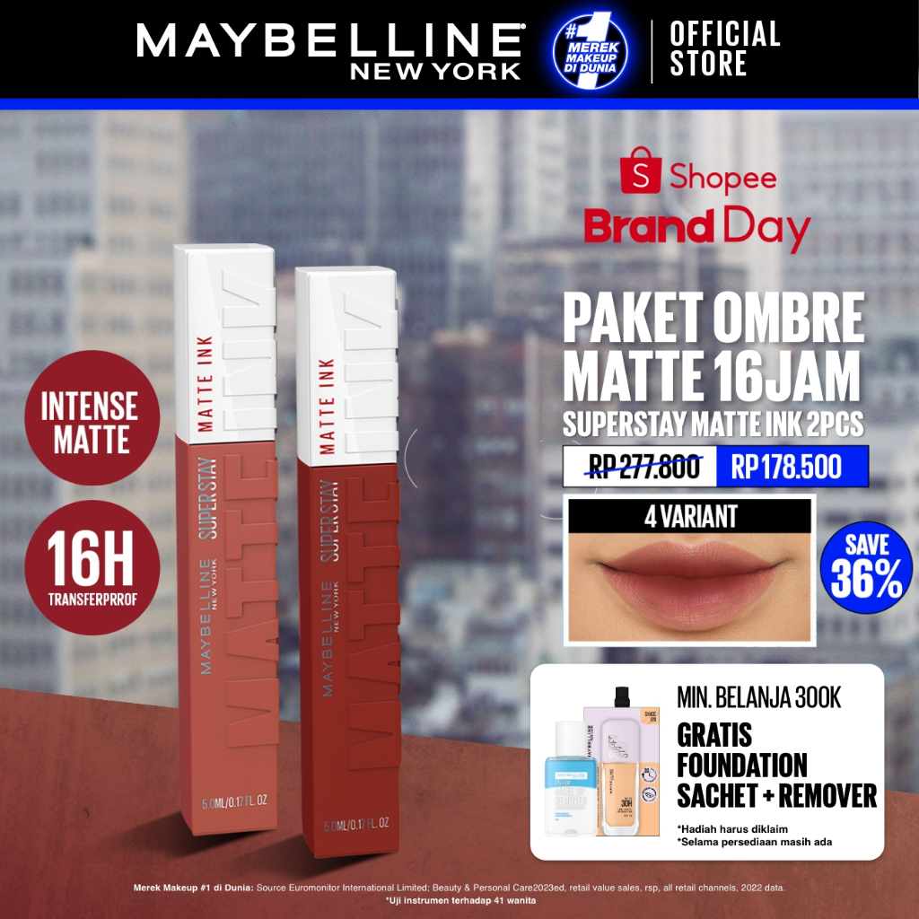 MAYBELLINE OFFICIAL Paket Hemat Superstay Matte Ink 2 pcs Ombre Set Lipstick - Long Lasting