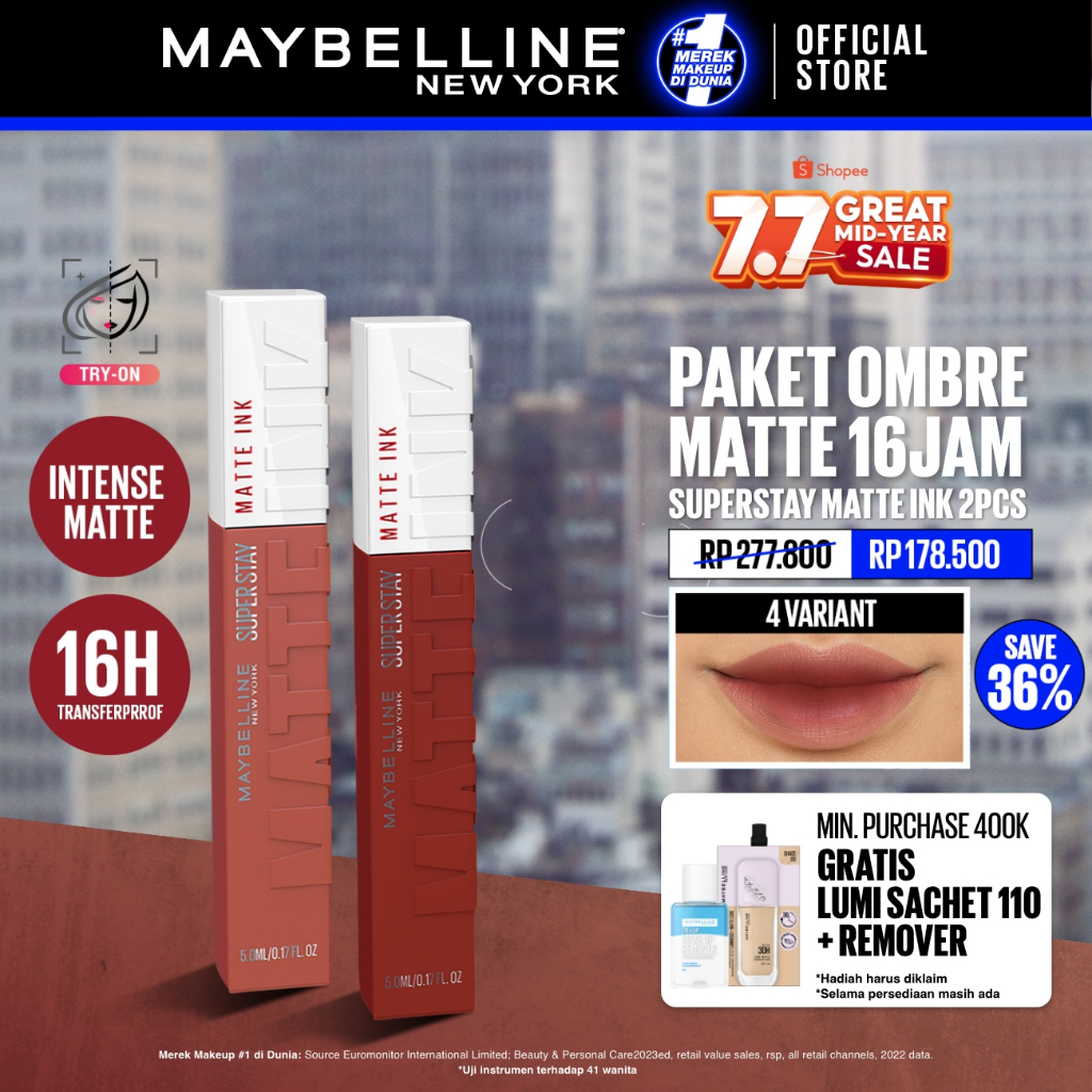 MAYBELLINE OFFICIAL Paket Hemat Superstay Matte Ink 2 pcs Ombre Set Lipstick - Long Lasting