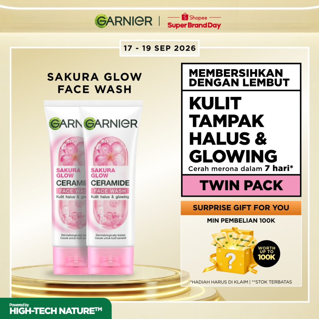 [PAKET HEMAT ISI 2] GARNIER Facial Wash Sakura Glow Ceramide Skin Barrier 100ml Skincare Pembersih W