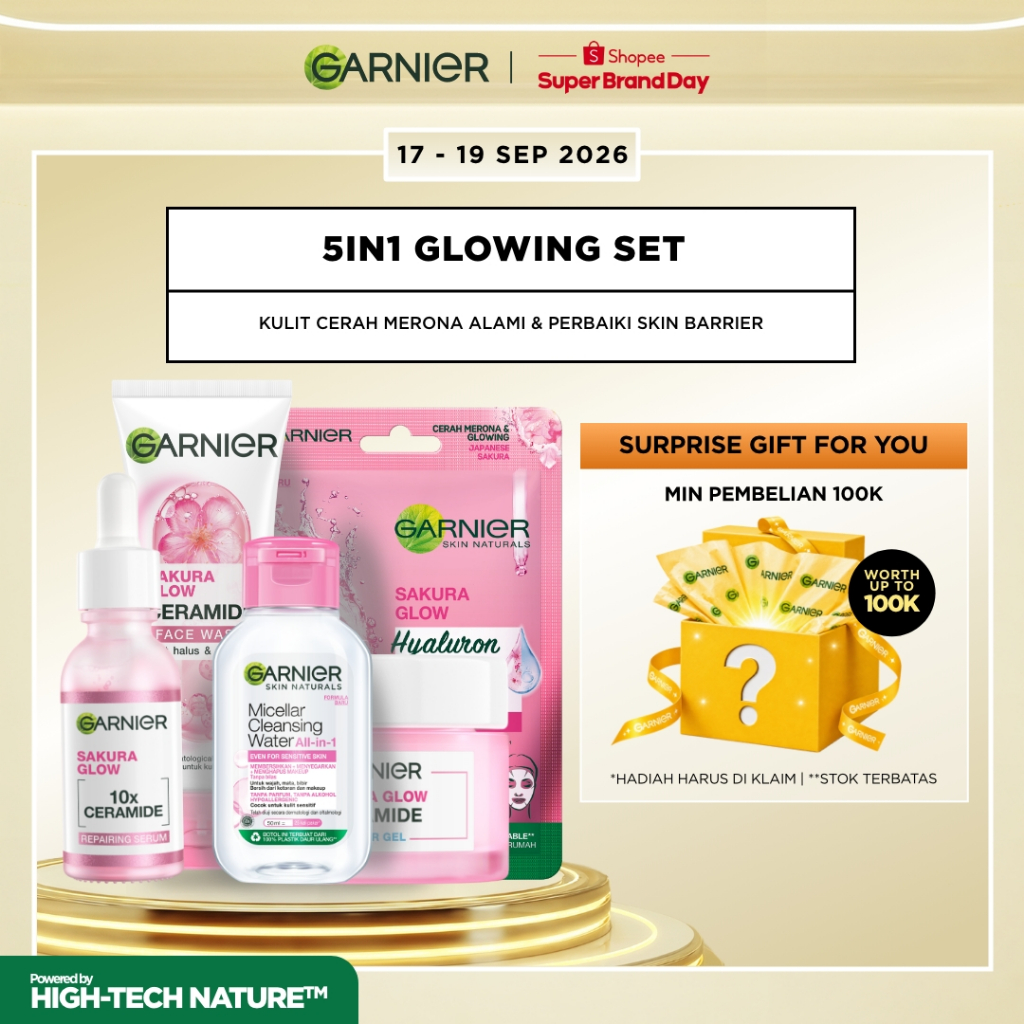 GARNIER Paket Skincare 1 Set Lengkap Sakura Glow Ceramide Skin Barrier Complete Set Hydrating | Seru