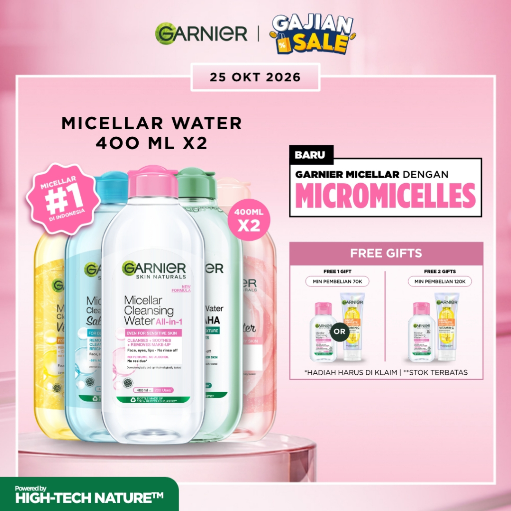 [PAKET HEMAT ISI 2] GARNIER Micellar Water 400ml ALL VARIANT Skincare Cleansing - Pembersih Wajah & 