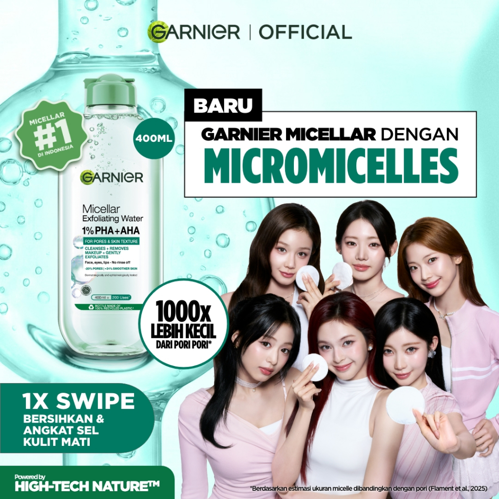 GARNIER Micellar Water Peeling Exfoliating 1% AHA + PHA - 400ml Skincare Pembersih Wajah & Make up u