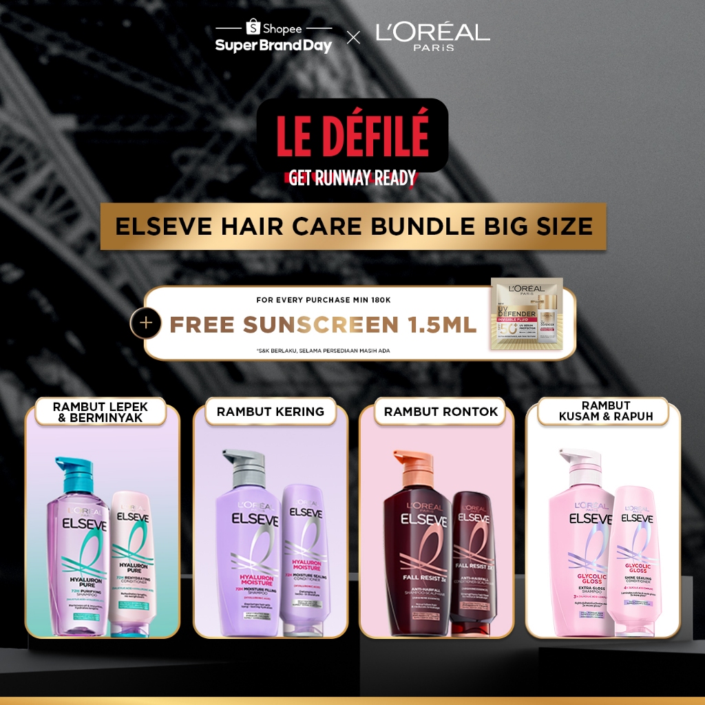 [PAKET HEMAT 2PCS] Elseve Hair Care Shampoo + Conditioner | Perawatan Rambut Kering, Rontok, Rusak, Lepek & Berminyak | Hair Treatment for Dry, Damaged, Hair Loss, Greasy, Oily | Hyaluronic Acid | Salicylic Acid | Ceramide