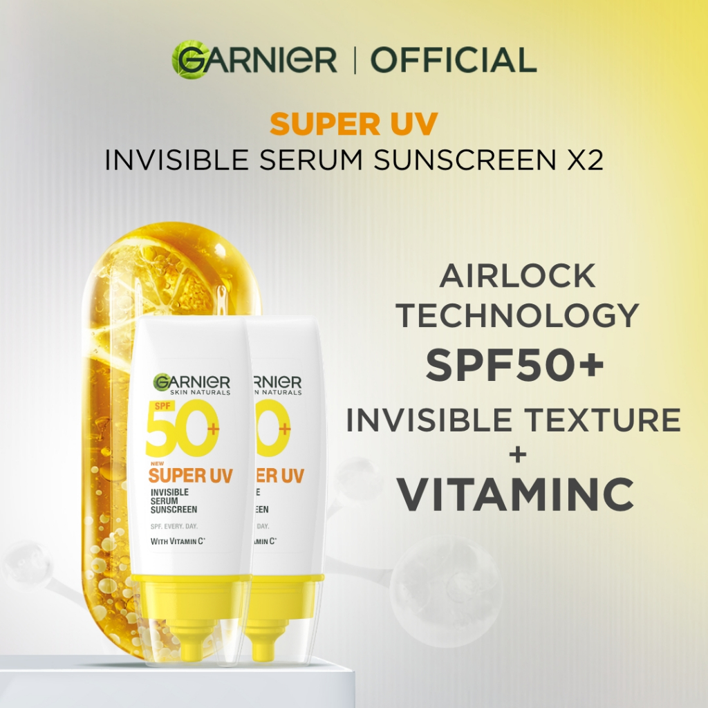 (PAKET HEMAT ISI 2) GARNIER Super UV Invisible Serum Sunscreen SPF 50+ PA++++ Vitamin C Skincare - 3
