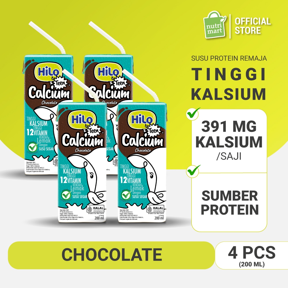 

4 Pack - HiLo Teen UHT Chocolate Milk 200 ml x 4 pcs Ready to Drink (RTD) - Susu Tinggi Kalsium Remaja