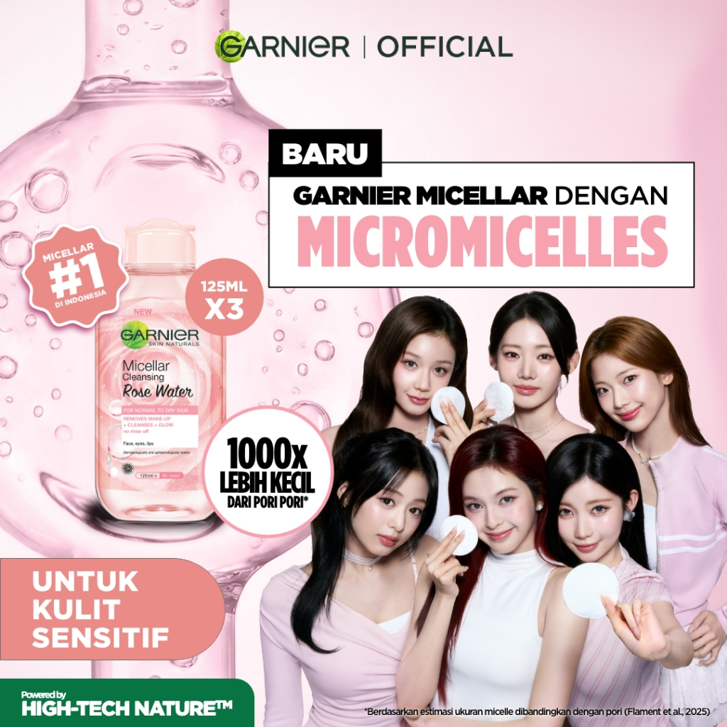 (PAKET HEMAT ISI 3) Garnier Micellar Cleansing Rose Water Skin Care - 125ml (Pembersih Wajah & Make 