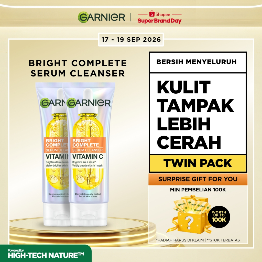 GARNIER Facial Wash ISI 2 SEMUA VARIAN 100ML Vitamin C Ceramide Anti Jerawat Skincare Pembersih Waja