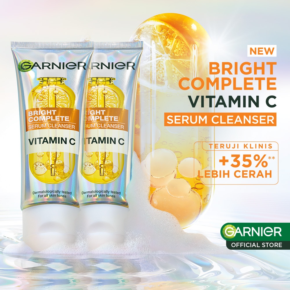 GARNIER Facial Wash Bright Complete Vitamin C Serum Cleanser 100ml Paket Skincare Pembersih Wajah Me