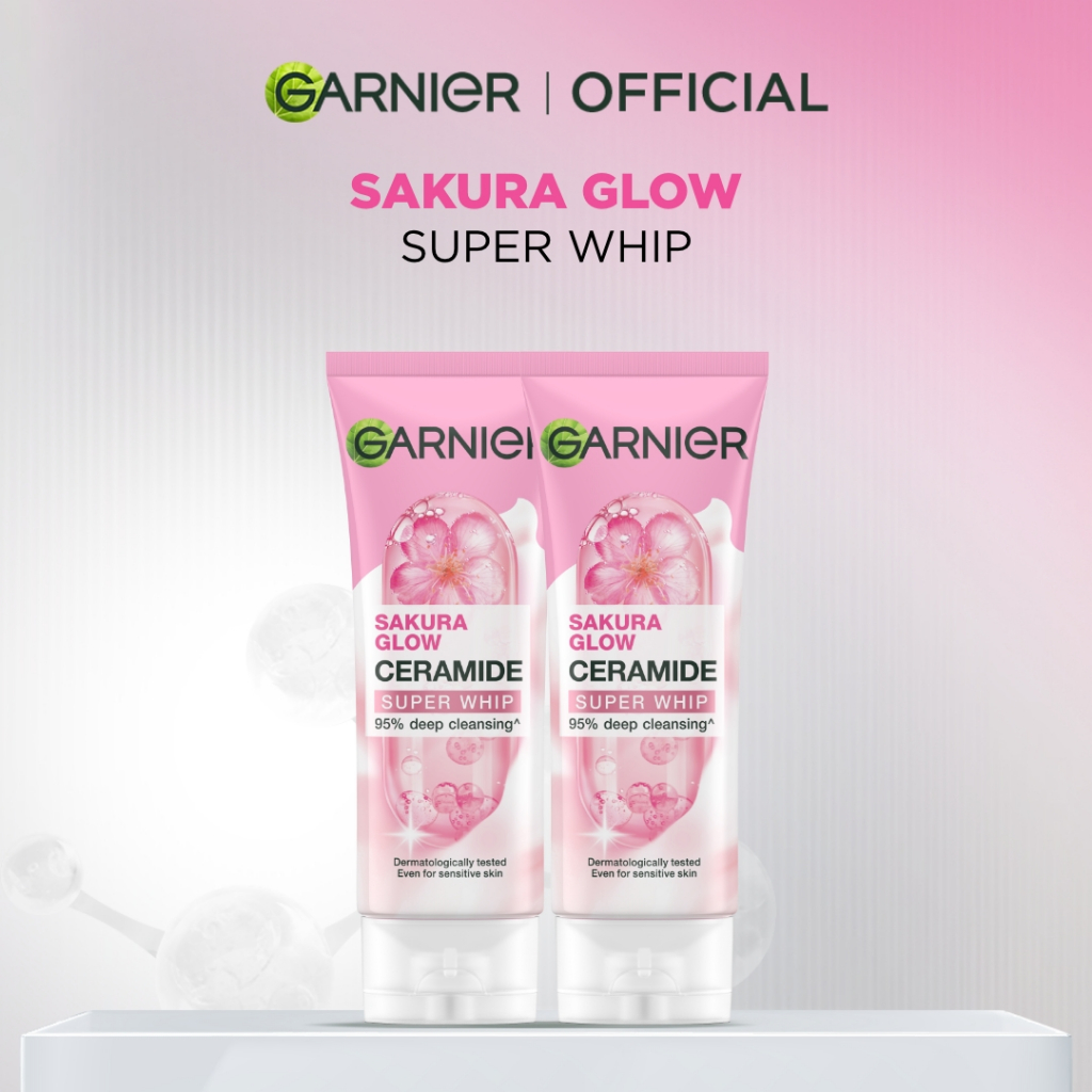 [PAKET HEMAT ISI 2] GARNIER Facial Wash Sakura Glow Ceramide Hyaluron Super Whip Foam Face Wash 100m