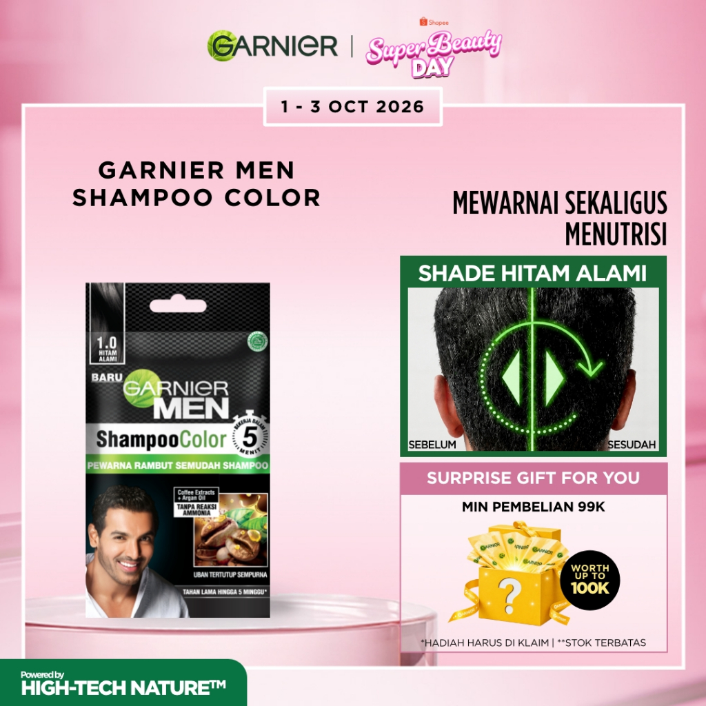 [PAKET HEMAT ISI 3] Garnier Men Shampoo Color Hair Color Hitam Alami - 20ml Cat Rambut Tutup Uban