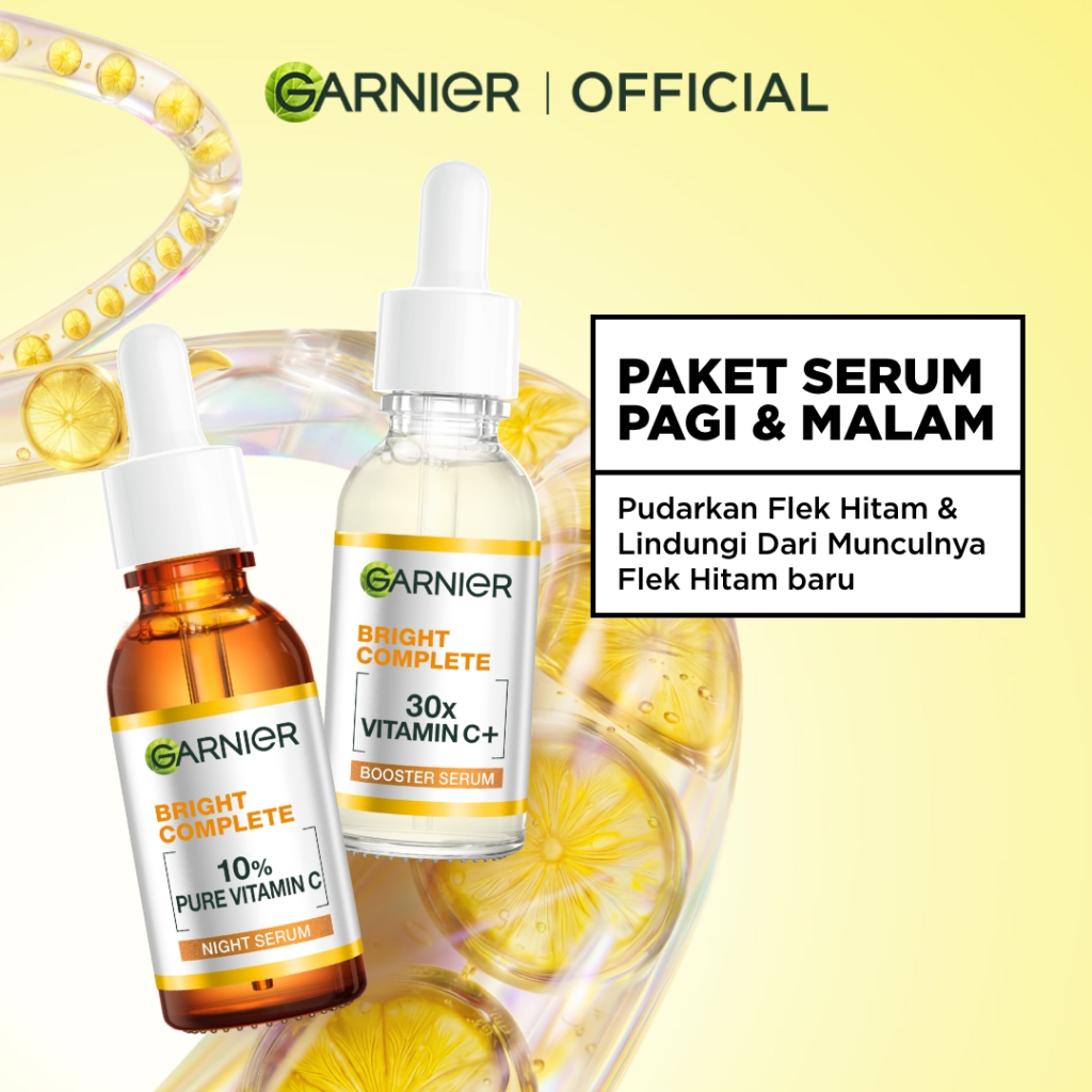 GARNIER Paket Skincare ISI 2 Serum Vitamin C Siang dan Malam 30 ml Tone Up Serum Mencerahkan Wajah |