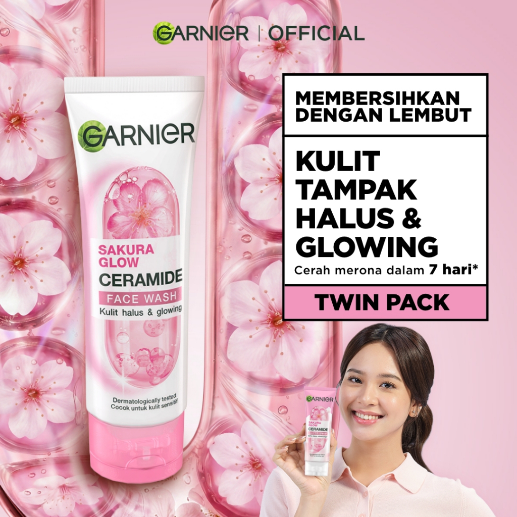 [PAKET HEMAT ISI 2] GARNIER Facial Wash Sakura Glow Ceramide Skin Barrier 100ml Skincare Pembersih W