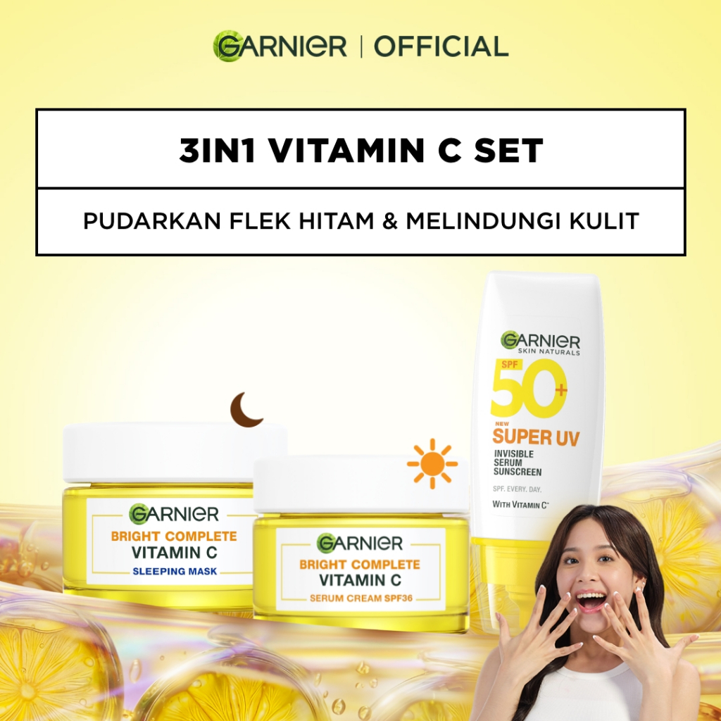 [PAKET HEMAT ISI 3] GARNIER Paket Skincare 1 set lengkap Complete Kit Vitamin C Day Cream 50ml + Nig