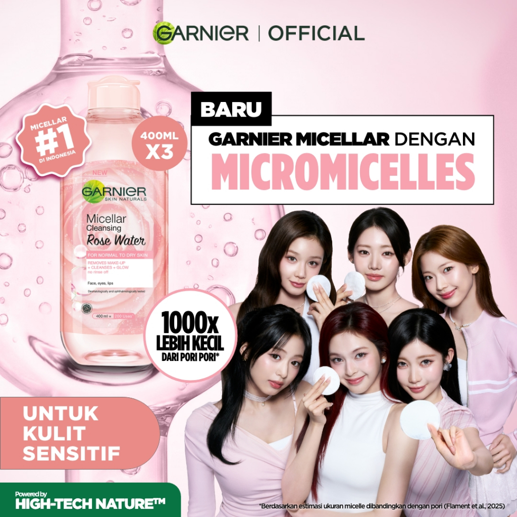 [PAKET HEMAT ISI 3] GARNIER Micellar Water Rose Skincare 400ml Skincare Cleansing - Pembersih Wajah 
