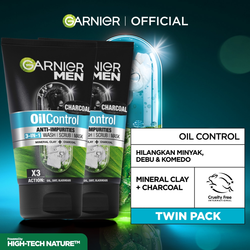 [PAKET HEMAT ISI 2] GARNIER Men Oil Control 3 In 1 Charcoal Foam Skincare 100ml Face Wash Sabun Cuci