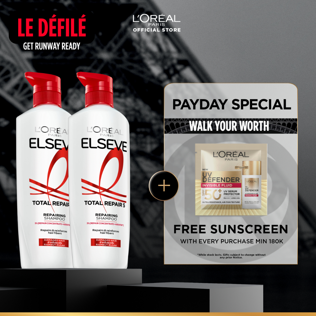 [PAKET HEMAT ISI 2] L'Oreal Paris Elseve Total Repair 5 Shampoo 620ml x2Pcs - Hair Care Perawatan Ra