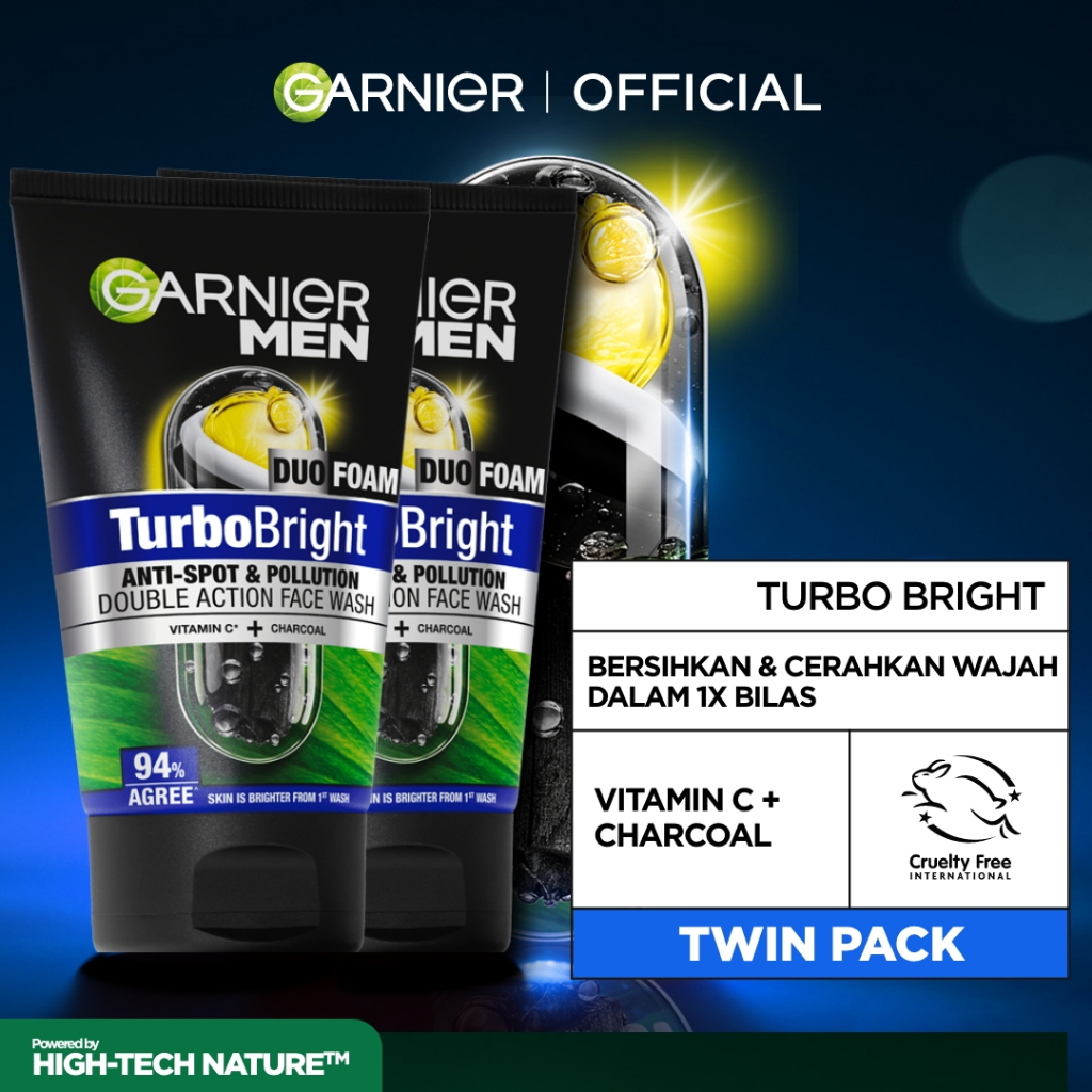 [PAKET HEMAT ISI 2] GARNIER Men Facial Wash Turbo Bright Super Duo Foam Skincare 100ml Sabun Cuci Mu