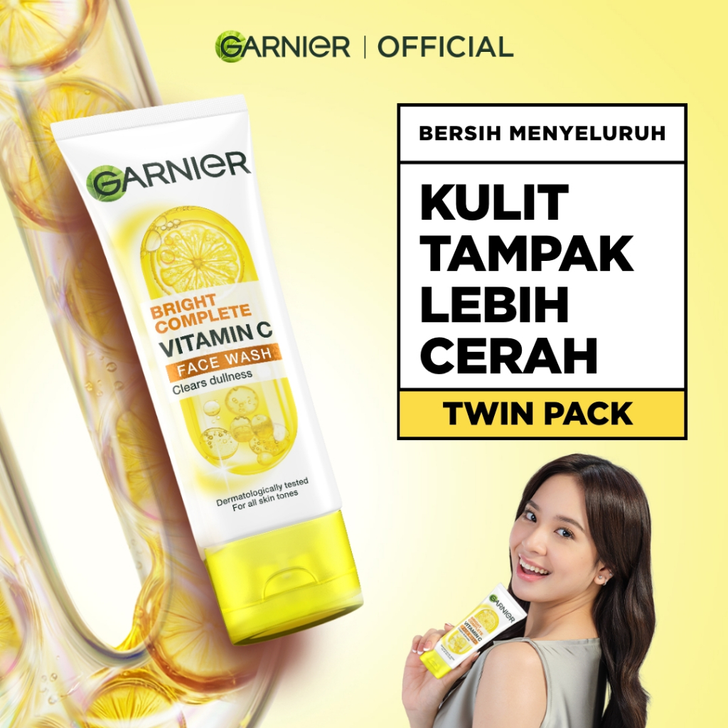 [PAKET HEMAT ISI 2] GARNIER Facial Wash Bright Complete Vitamin C Brightening Face Wash 100ml | Skincare Pembersih Wajah Mencerahkan Seperti Serum Wash sabun cuci muka sabun muka glowing dan memutihkan