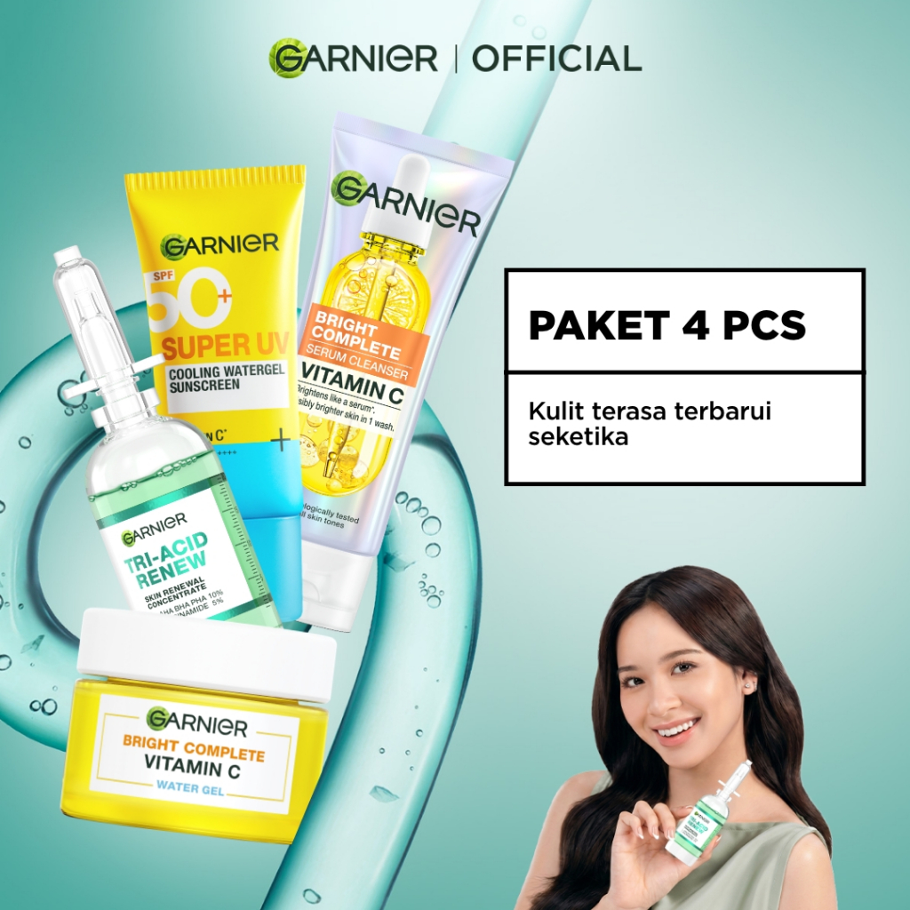 GARNIER Paket Skincare Peeling 1 Set Lengkap Serum Exfoliating Eksfoliasi Wajah Daily Set | tone up 