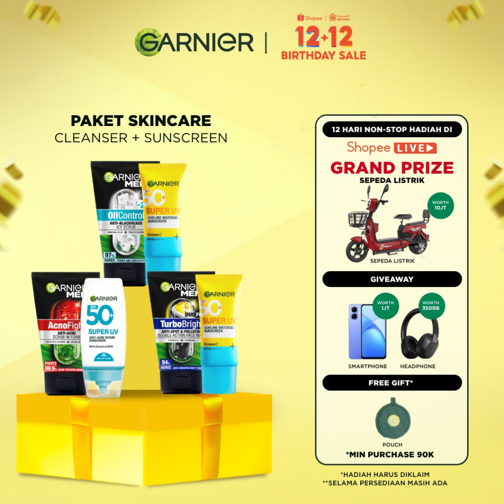 [PAKET HEMAT ISI 2] GARNIER Men Value Skincare Set | Face Wash + Sunscreen SPF 50 PA ++++ | Moisturi