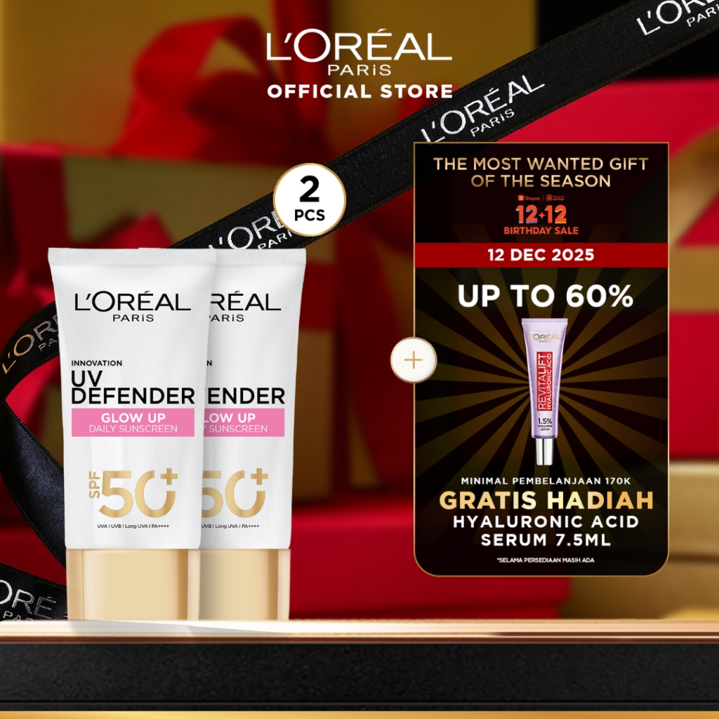 L'Oreal Paris UV Defender Serum Protector Sunscreen Glow Up SPF50+/PA++++ x2Pcs-Sunblock Loreal 50ml