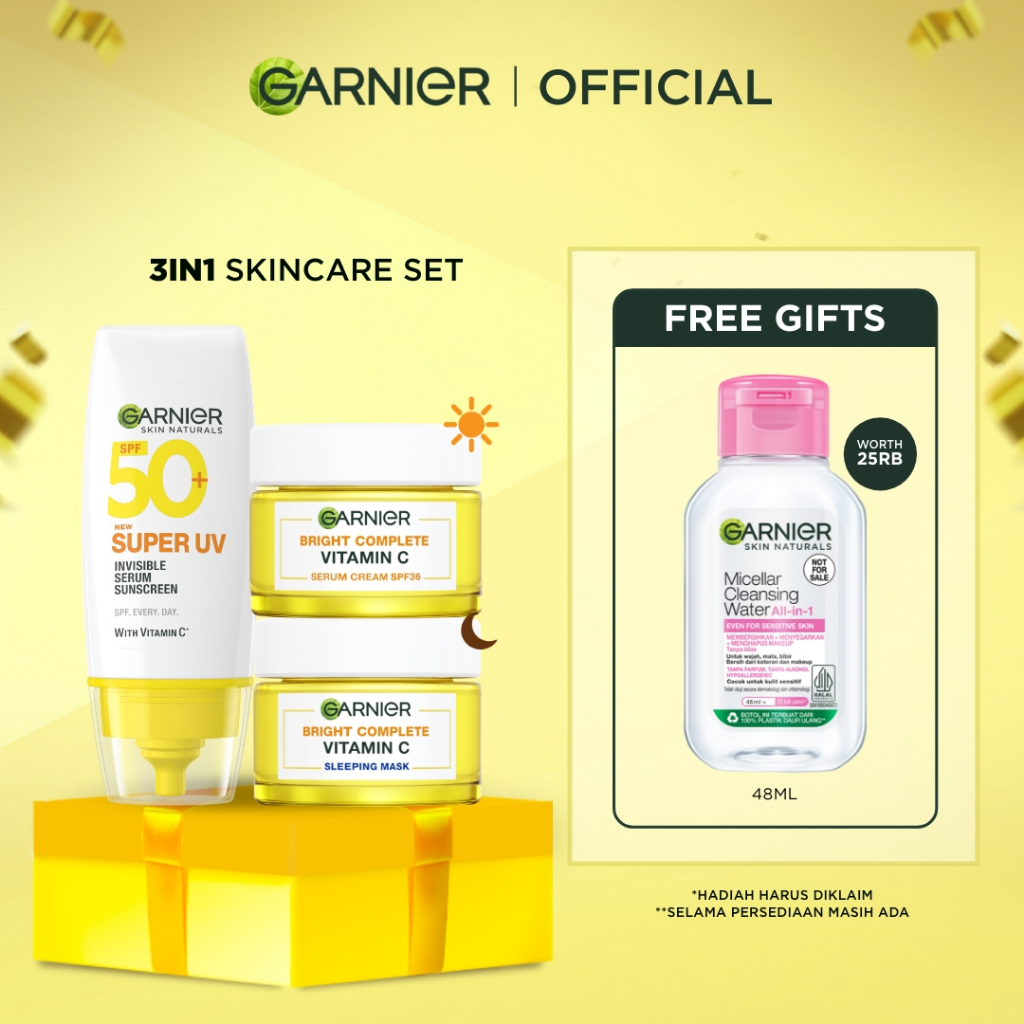 [PAKET HEMAT ISI 3] GARNIER Paket Skincare 1 set lengkap Complete Kit Vitamin C Day Cream 50ml + Nig