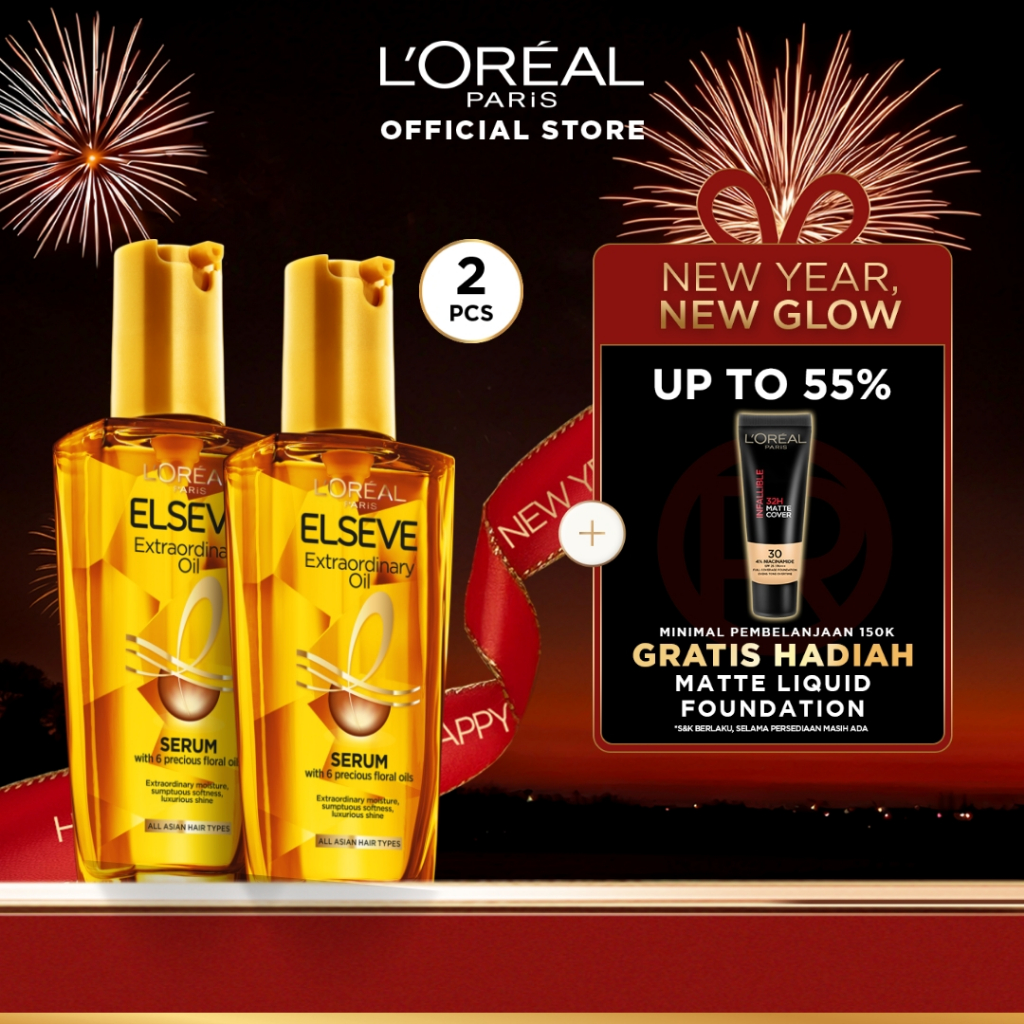 [PAKET HEMAT ISI 2] L'Oreal Paris Elseve Extraordinary Oil Gold Hair Treatment Serum 100mlx2Pcs - Ra