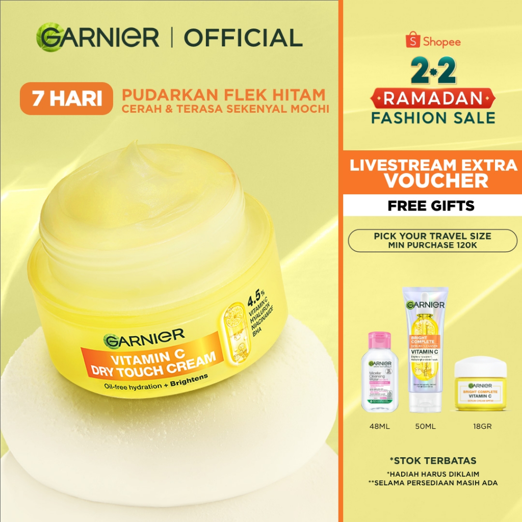 [2.2 HOT SALE] BIG Size GARNIER Mochi Dry Touch Cream 50ML Moisturizer Pelembab Wajah 4.5% Vitamin C