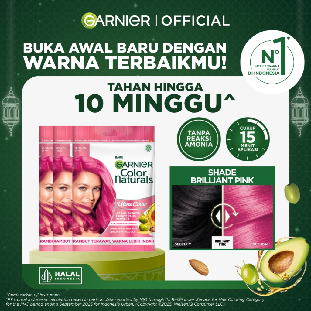 GARNIER Hair Colour Pewarna Rambut Permanen ISI 3 Sachet 20ml Brilliant Pink | Cat Rambut Tanpa Amon