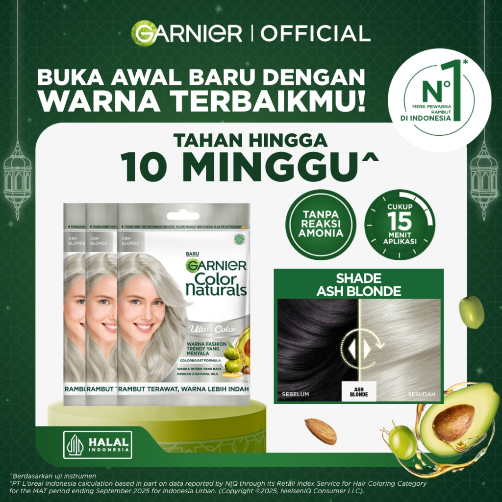 GARNIER Hair Colour Pewarna Rambut Permanen ISI 3 Sachet 20ml Ash Blonde | Cat Rambut Tanpa Amonia C