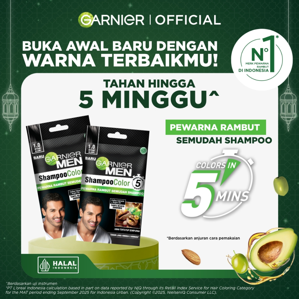 [PAKET HEMAT ISI 3] Garnier Men Shampoo Color Hair Color Hitam Alami - 20ml Cat Rambut Tutup Uban